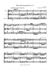 Three Part Invention No.11 in G minor arranged for String Trio